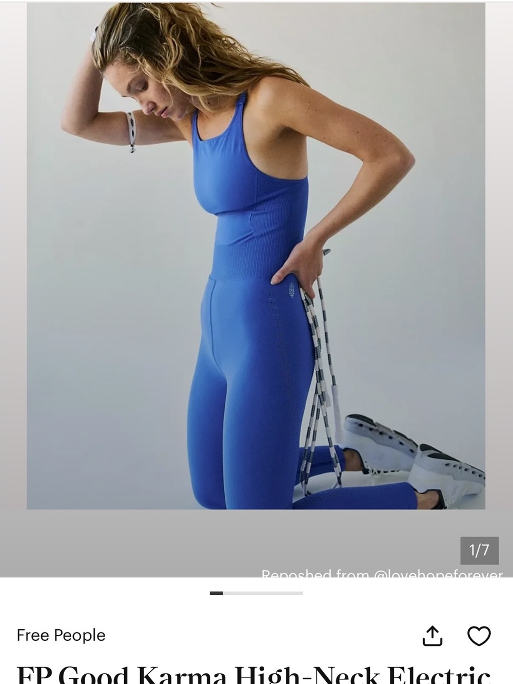 Free People Bright Blue Seamless High-Neck Jumpsuit
